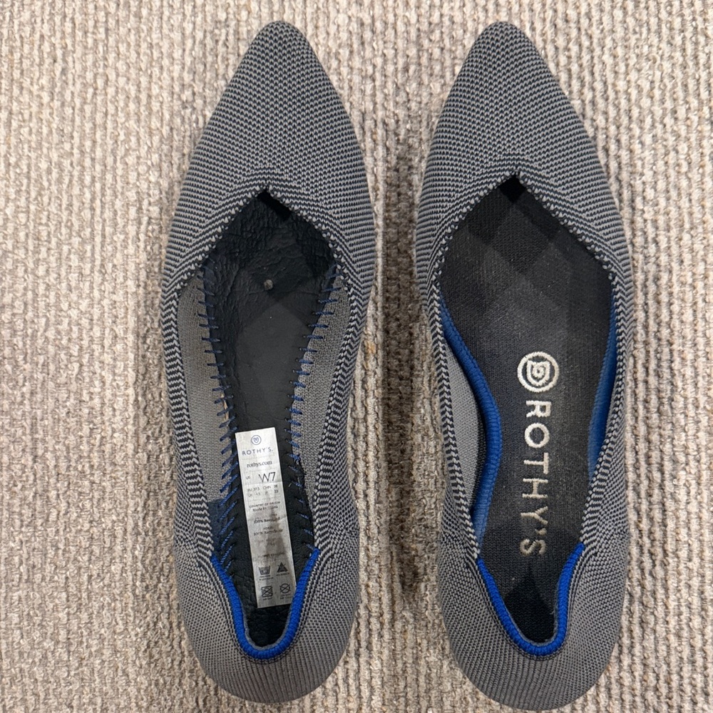 Rothy's Grey and Blue Pointed Toe Flats